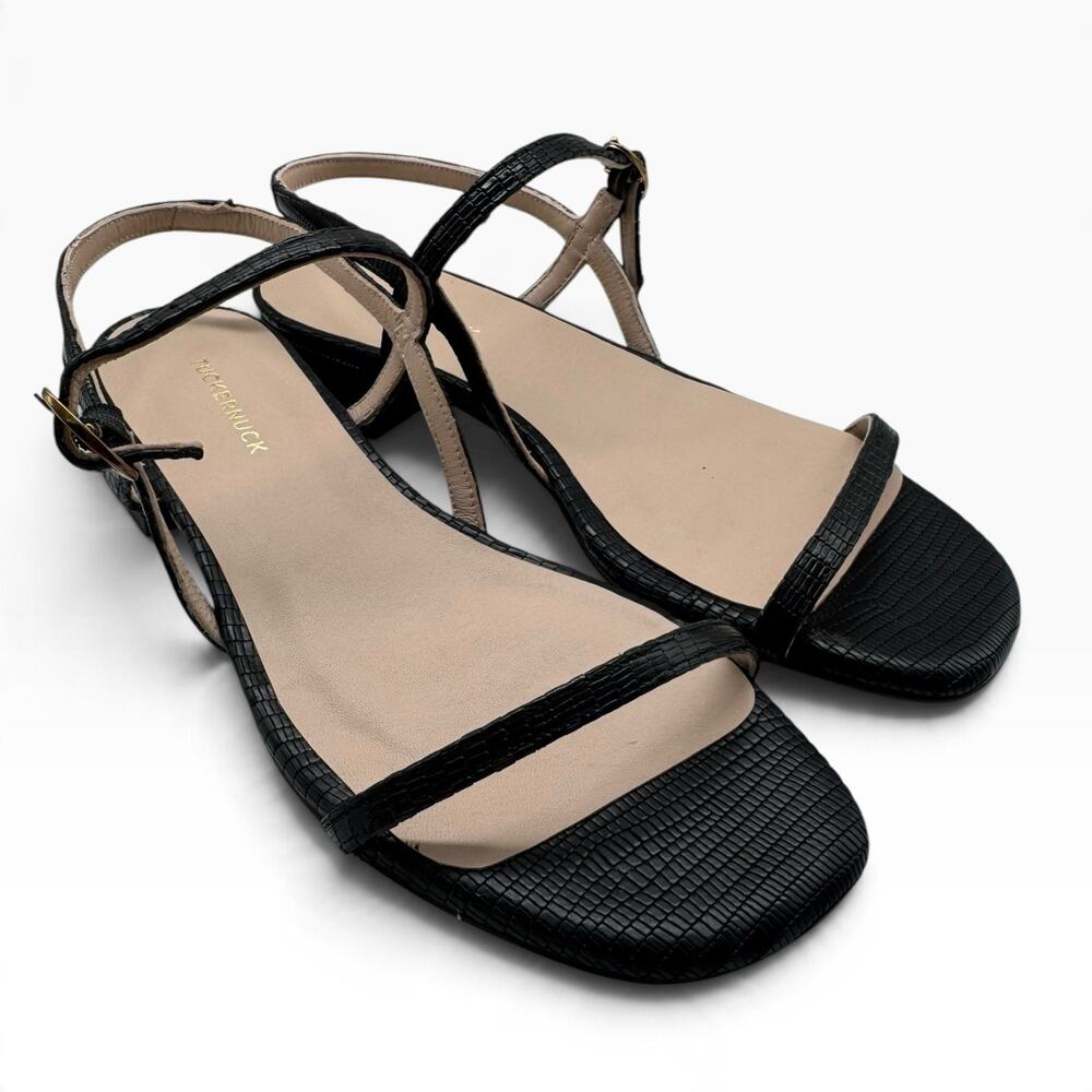 NWB Tuckernuck Black Embossed Leather Evelyn Sandals Size 7